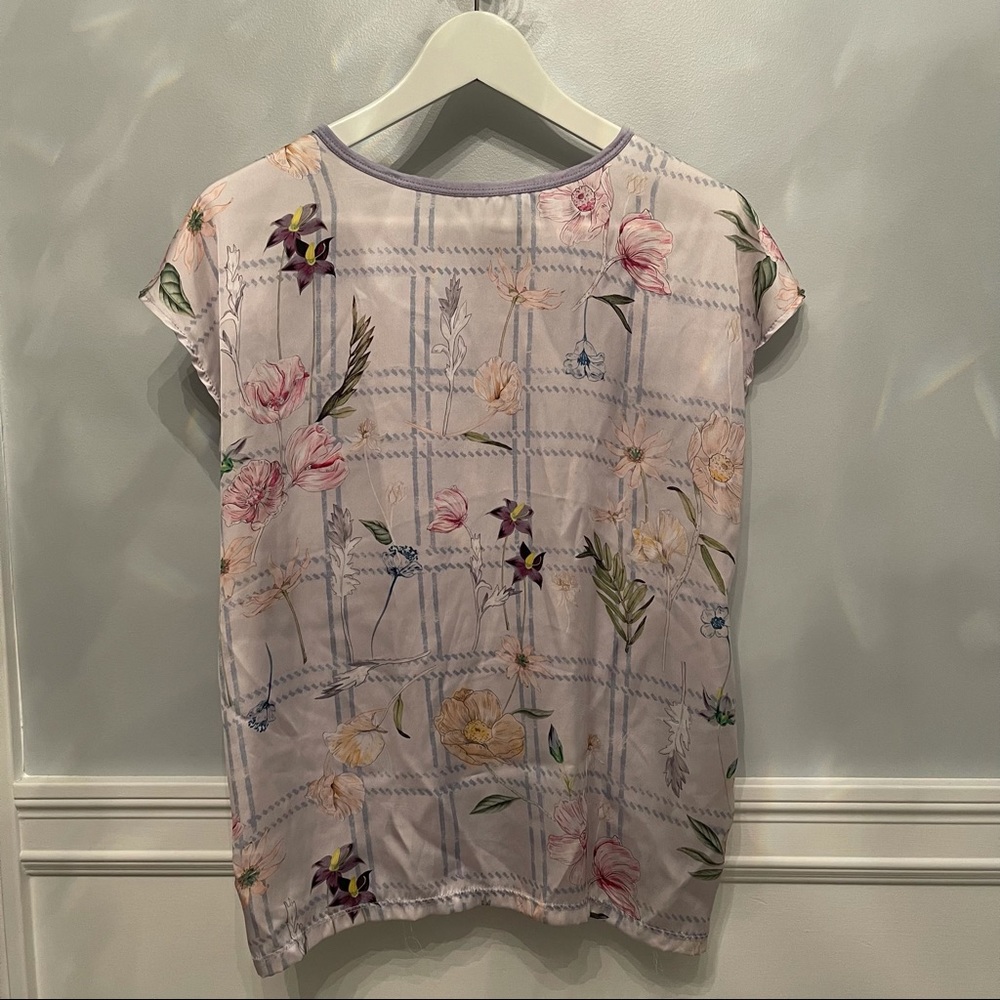 Zara mixed materials silky front floral blouse S